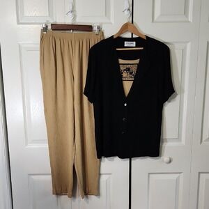 Vintage Alfred Dunner 2 Piece Set Size XL Top & Pants Lion & Cub Patch Crinkle